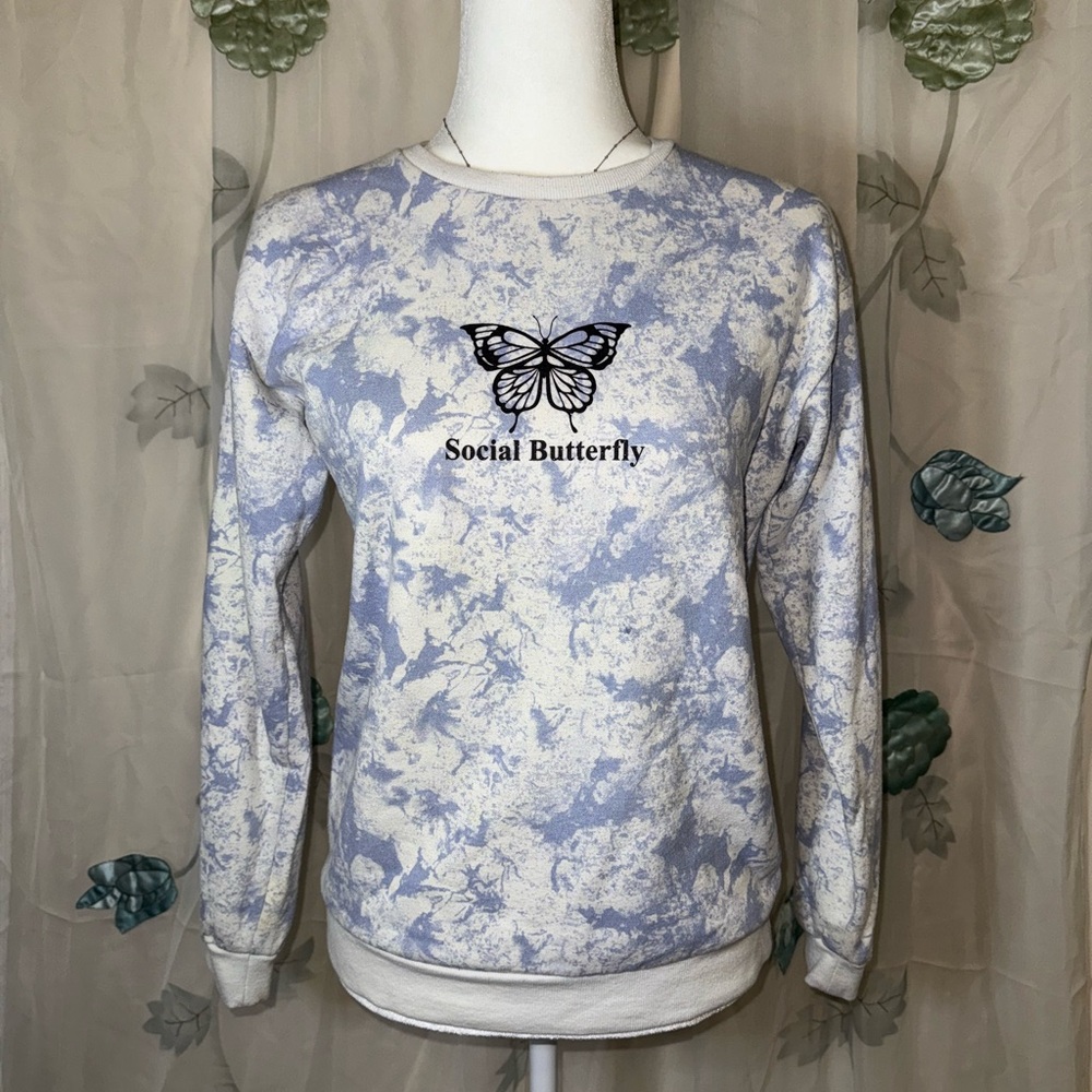 Social Butterfly white and blue tie dye Sweatshirt